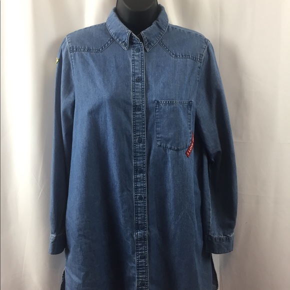 ZARA BASICS Z975 DENIM PATCHE OVERSIZE SHIRT - Picture 3 of 9